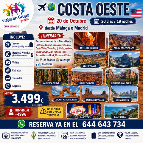 Viaje en grupo a la Costa Oeste de Estados Unidos - Parques nacionales, Los Ángeles, Las Vegas y California