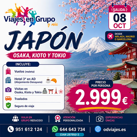 Oferta destacada de viaje en grupo a Japón desde Málaga